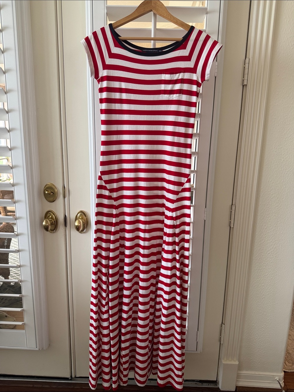 Ralph Lauren Red and White Striped Tee with Navy Trim